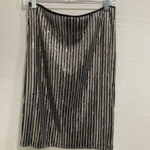 Chic Striped Black and Silver Pencil Skirt